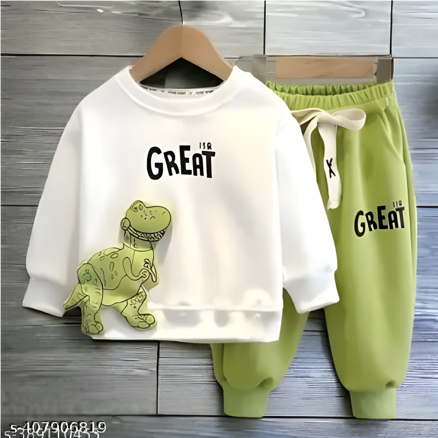 White Green Printed Hosiery Cotton T-Shirt And Pant For Kids